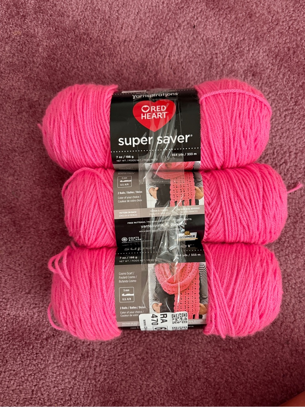 Red Heart Super Saver Yarn - Pink - 3 Skeins
